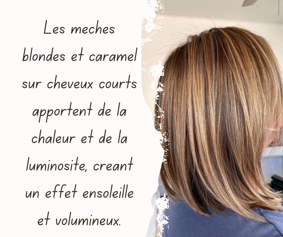 Mèches blondes et caramel sur cheveux court