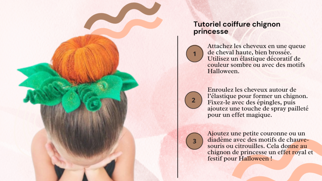 Coiffure chignon citrouille pour Halloween pour petite fille