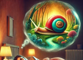 L’interprétation de voir un escargot dans un rêve et sa relation avec les bonnes nouvelles telles que la prospérité et le mariage une photo représentant une femme endormie, rêvant d'un escargot dans une scène surréaliste et apaisante